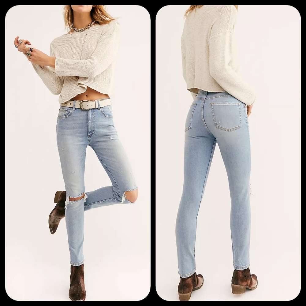 BOYISH jeans Zachary High Waisted skinny destructed blue angel free people